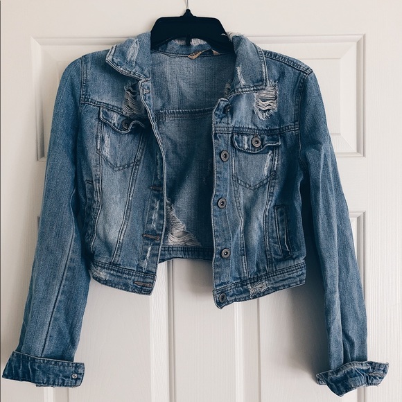 distressed short length jean jacket - Picture 2 of 4